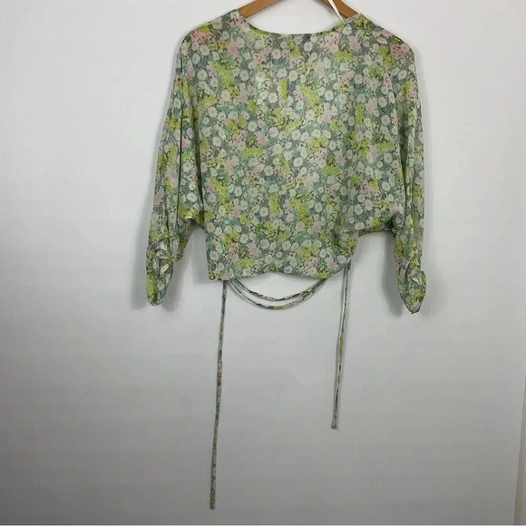 Zara Floral Print Sheer Wrap Blouse Size Small - Picture 4 of 7